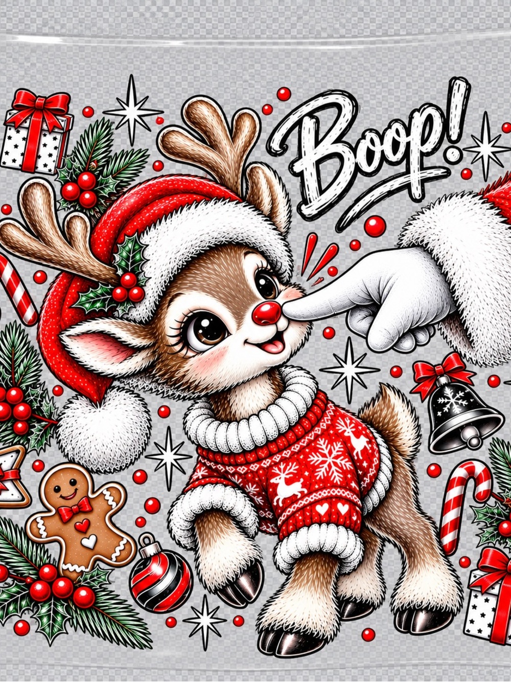 Cute Red Reindeer Holiday DTF transfer